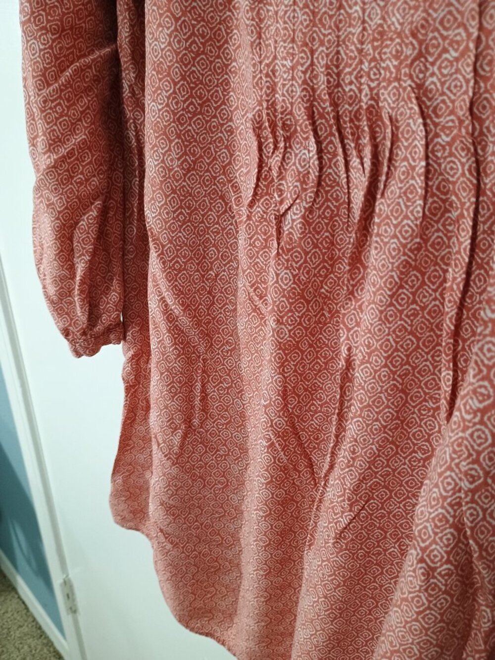 Old Navy Coral Geometric Boho Mini Dress Women’s Large Rayon Viscose 3/4 Sleeve - Picture 4 of 7